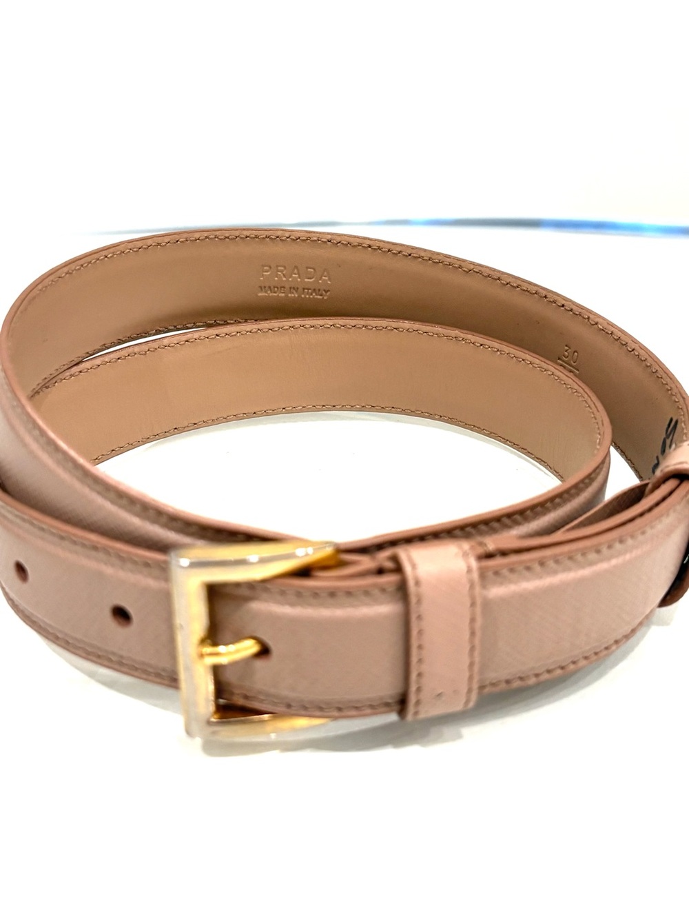 $540 Authentic Prada Saffiano Leather Belt Blush Pink Gold Size 30 / 75